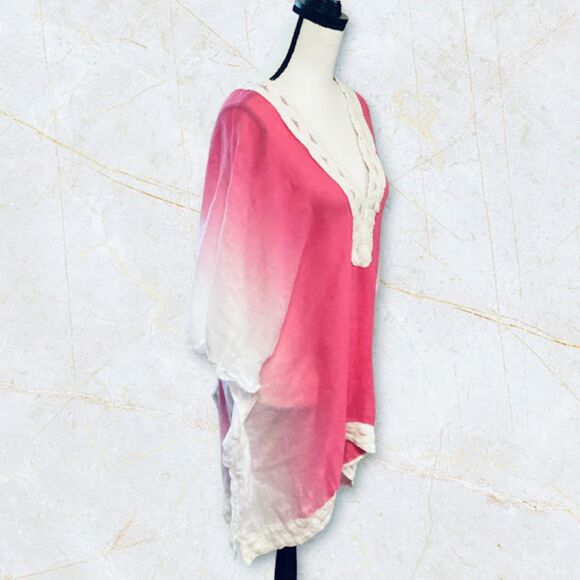 Soft Surroundings Sand Dunes Ombre 100% Linen Kimono in Pink PXL - Picture 1 of 8